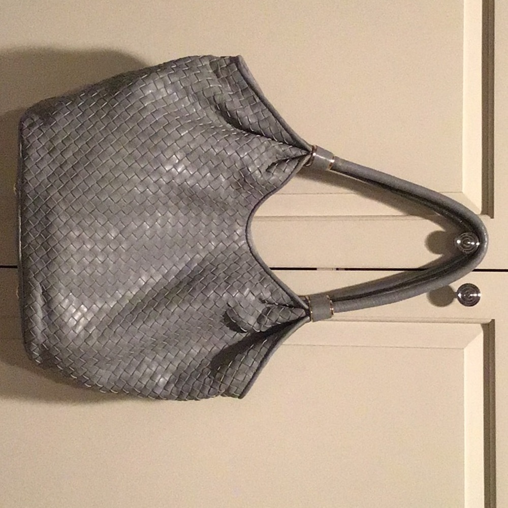 Gray Soft Woven Leather Handbag